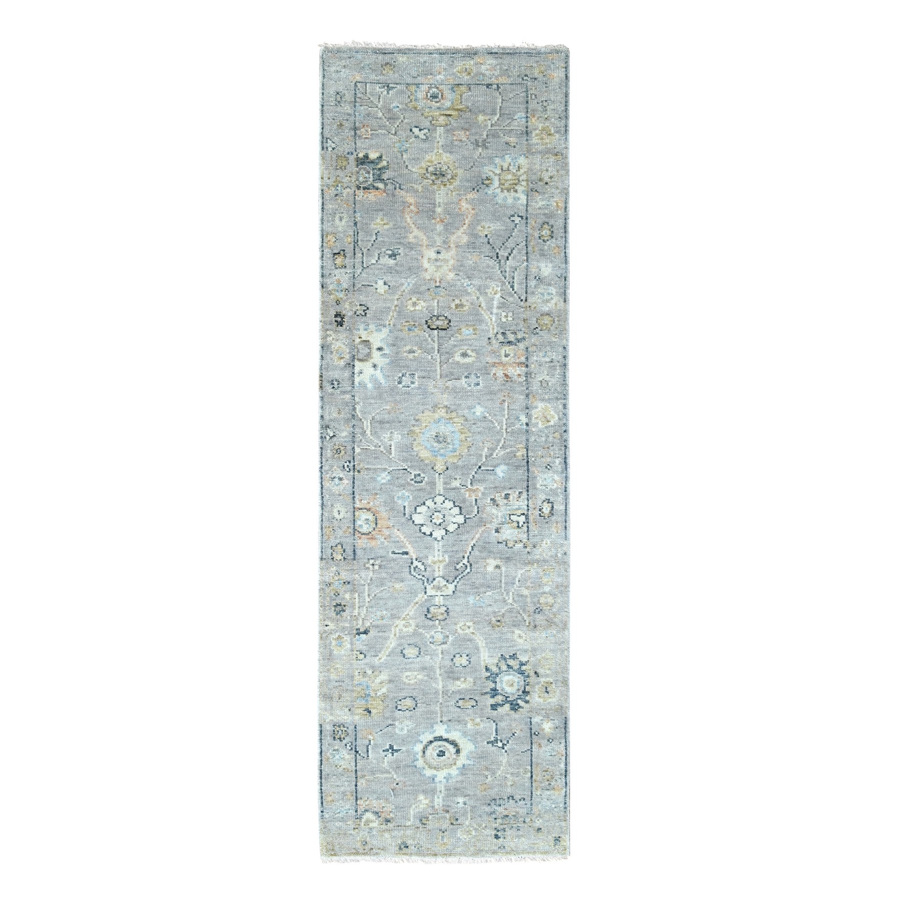 Spanish Gray, Supple Collection, Oushak All Over Design, Soft Velvety Wool, Hand Knotted, Vegetable Dyes, Runner, Oriental Rug